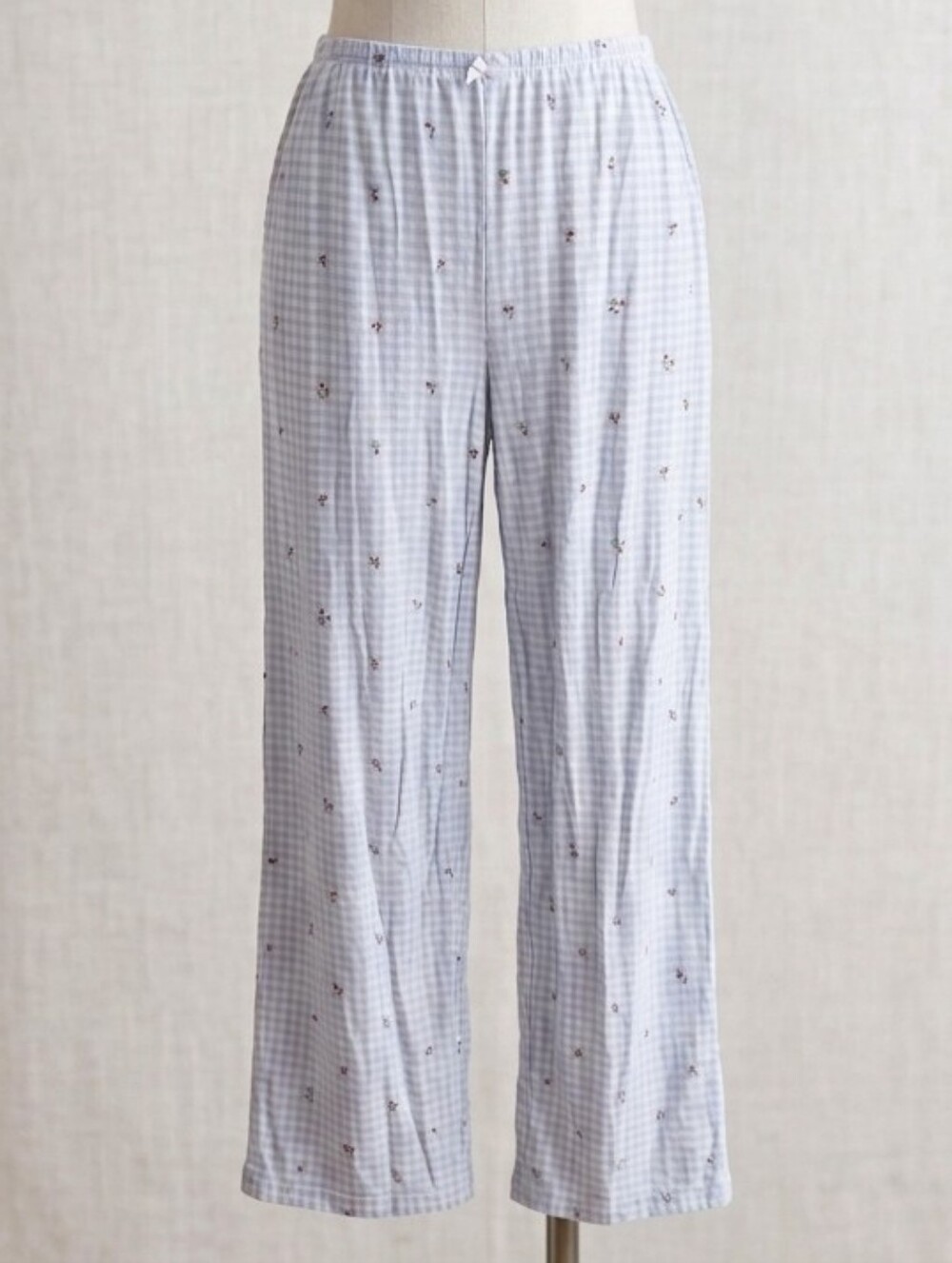 WeWoreWhat Light Blue Gingham Lounge Pants with Tiny Floral Detail